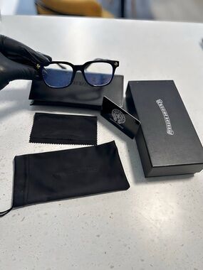 Black Square Blue-Lens Glasses with Star Accent